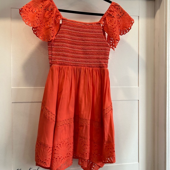 Shore Orange ruffle sleeve emroidered coral Dress - Picture 3 of 3